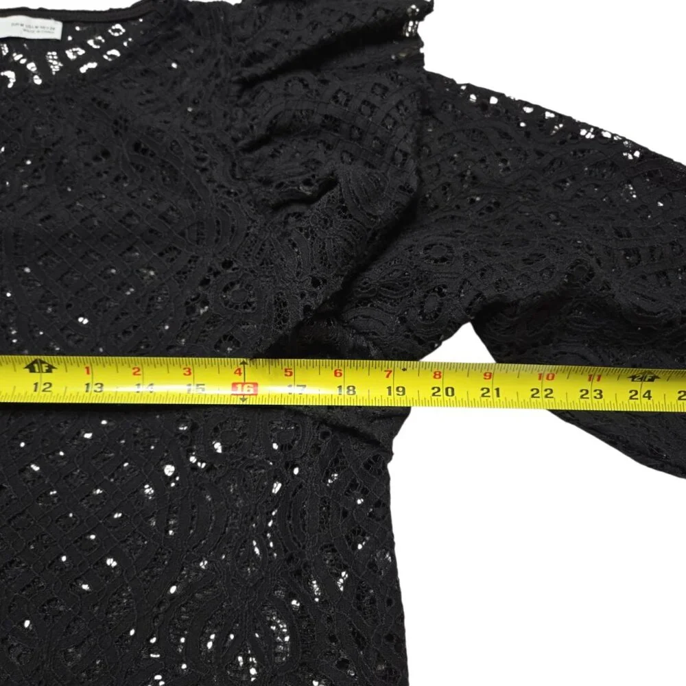 Zara Crop Top Women Medium Black‎ Sheer Open Knit Bell Sleeve Whimsigoth Ruffle